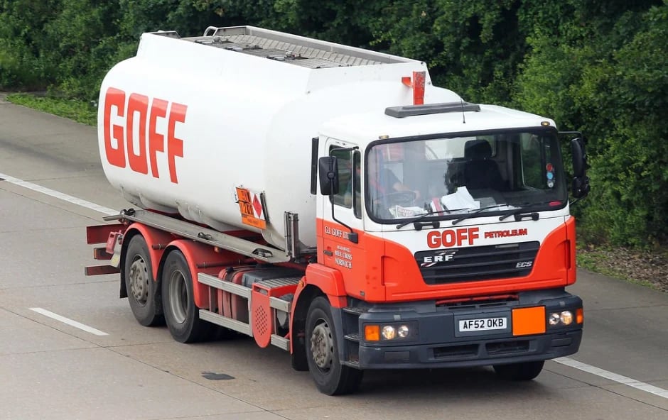 Goff Petroleum site tanker driving on road