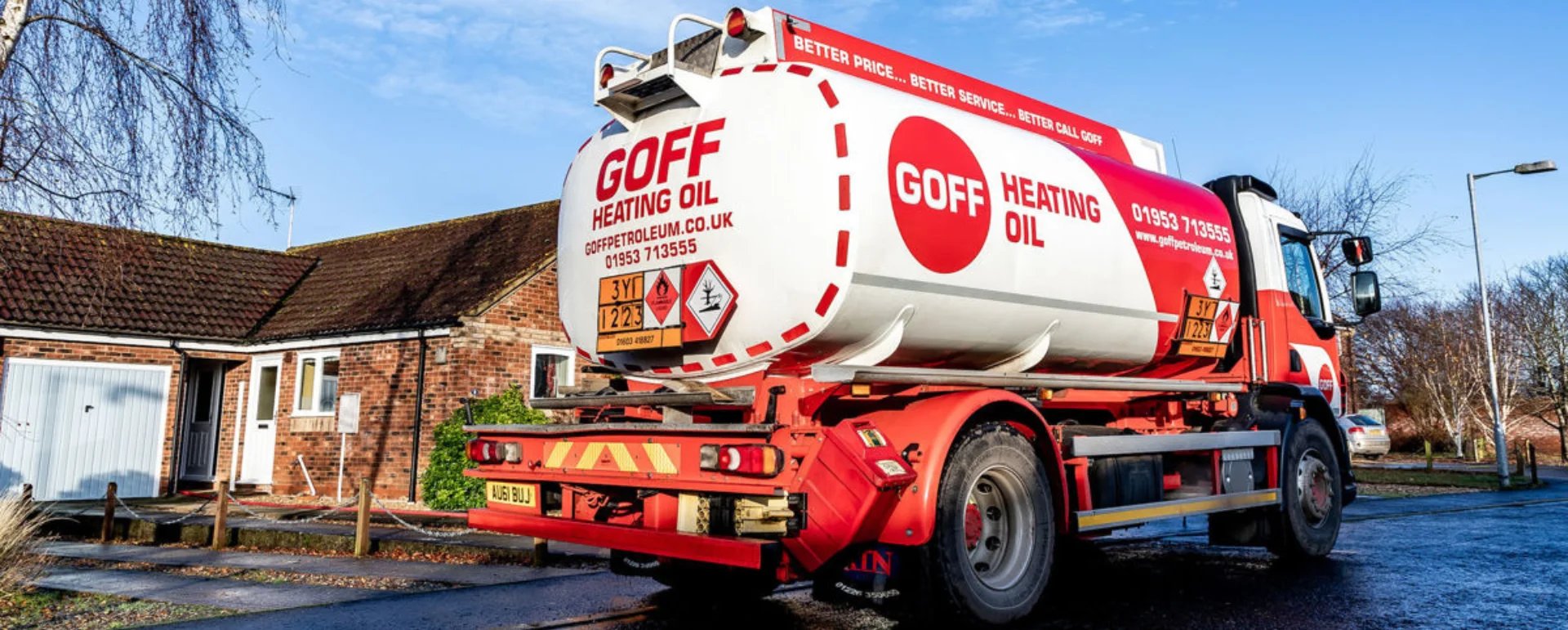 Goff Petroleum tanker parked delivering fuel to a house
