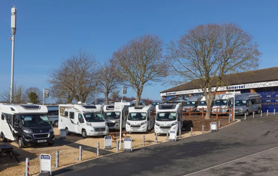 Somerset Motorhome Centre forecourt and office