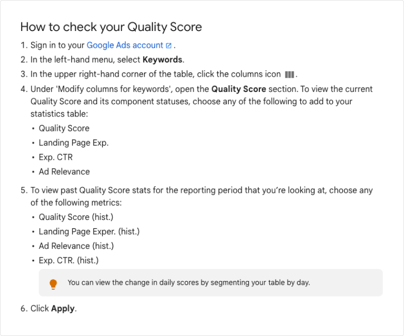 Check Quality Score Screenshot